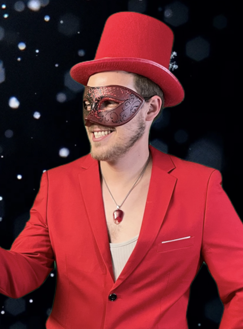 Masque in red costume and mask